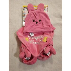PEEPS Baby Bunny Rabbit PINK Set w/ Baby Hat, Bib, Booties & Teether NEW Easter